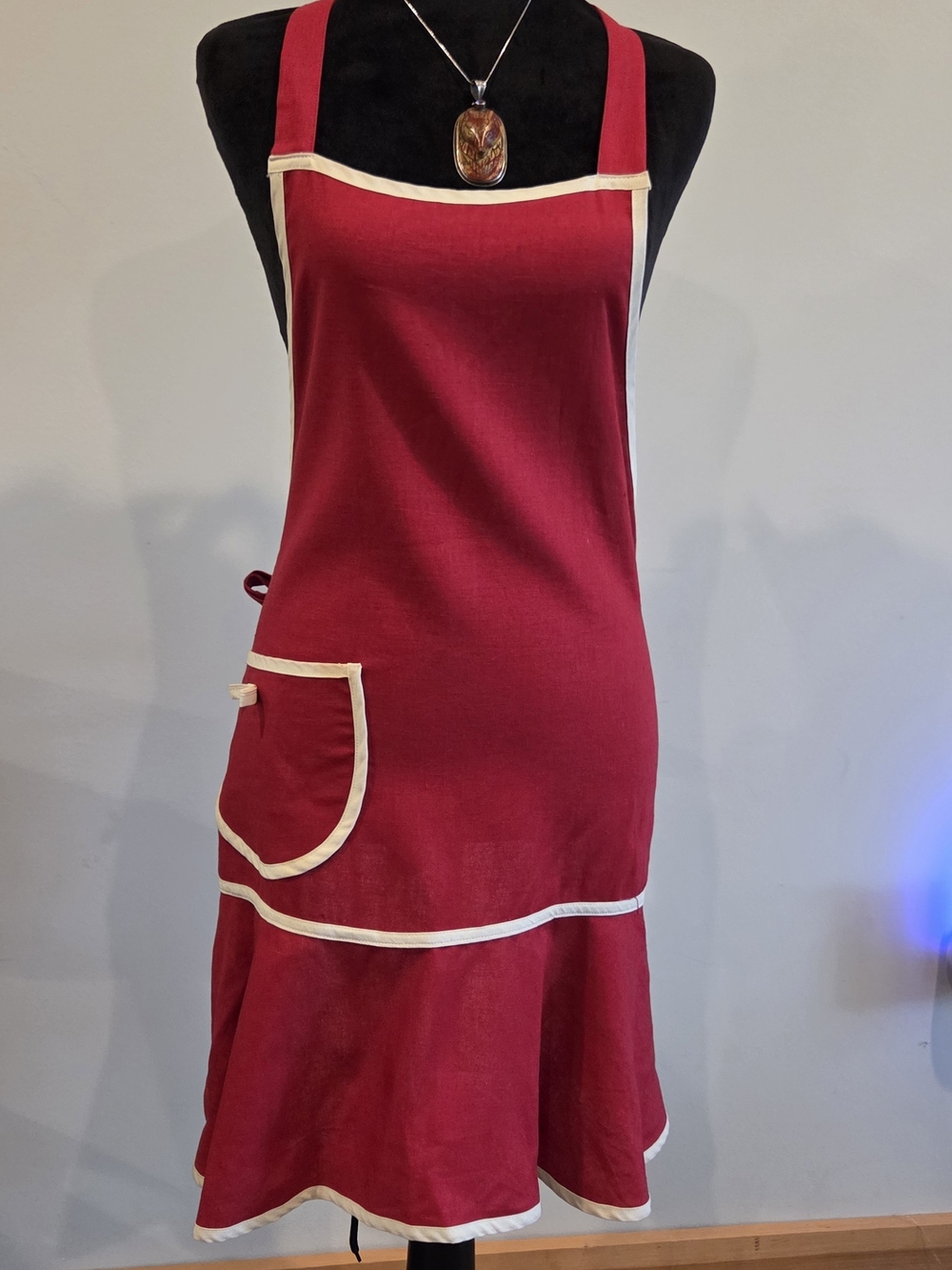 Red Apron with Cream Trim - Elegant Kitchen Apron